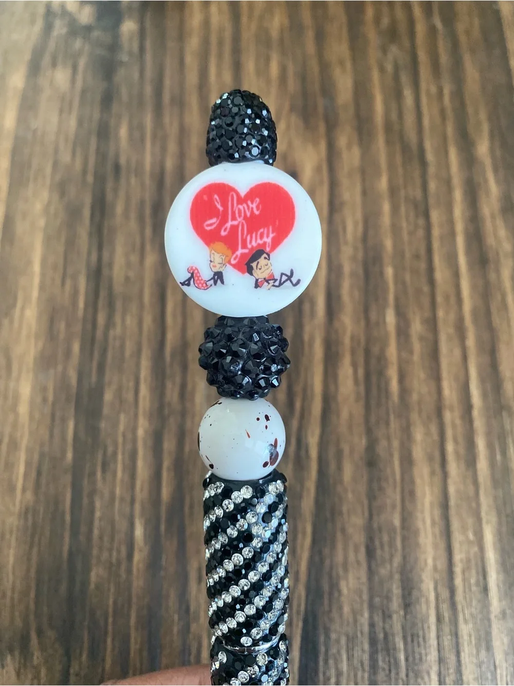 I Love Lucy Black & White Beaded Pen